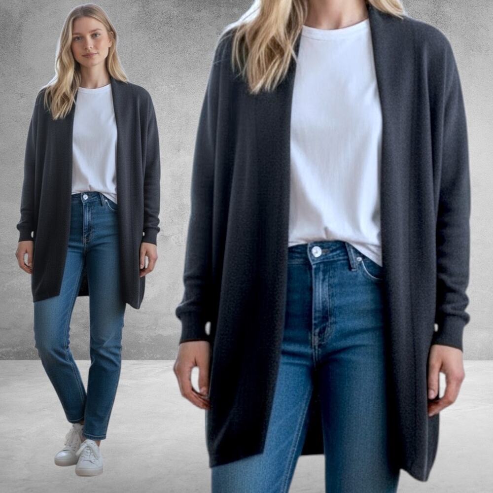 Ella Moss Open Front Light Knit Cardigan Sweater S Black Shawl‎ Collar SOFT Cozy